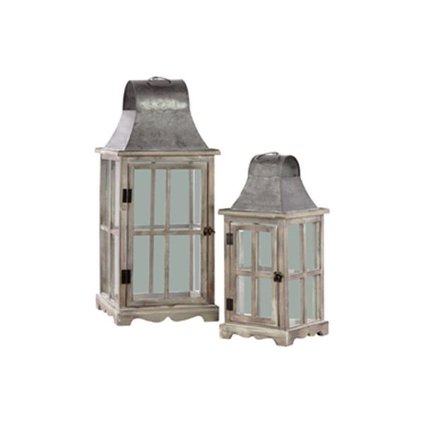 Urban Trends Collection Wood Square Lantern with Metal Top  Hangers Cross Design Brown Set of 2 23804